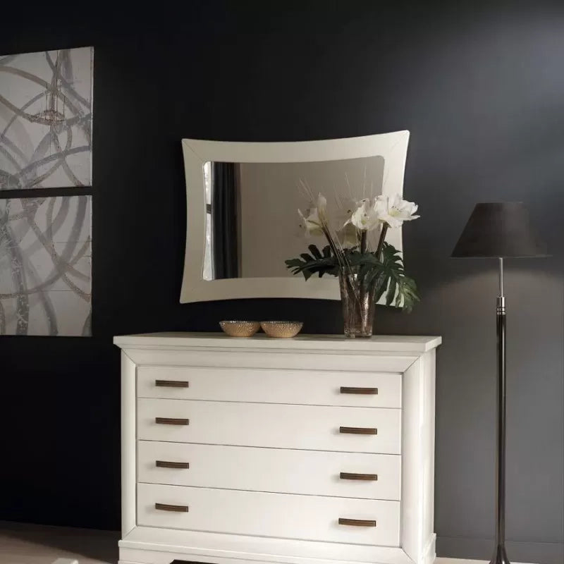 Specchiera rettangolare sagomata legno shabby bianco 108x79x3 - Mobili 2G