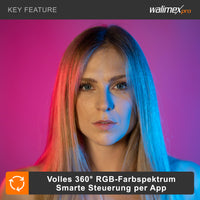 Ring light a LED Rainbow RGB da 60 W con cavalletto fotografico, Luce ad anello per foto e video con supporto smartphone e controllo tramite app