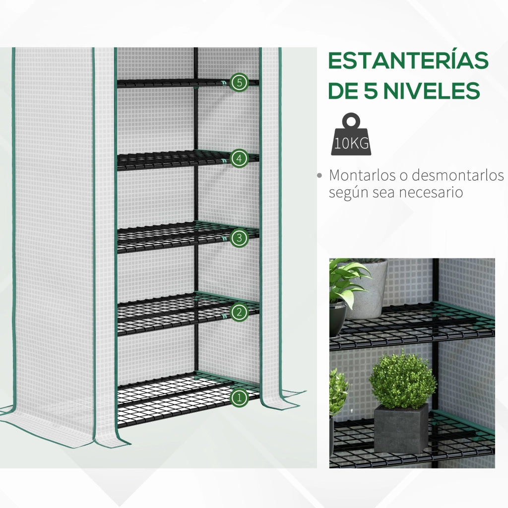 Serra Giardino a 5 Ripiani con Porta a Cerniera ¨C zephmum ¨C 90x49x193 cm Bianco