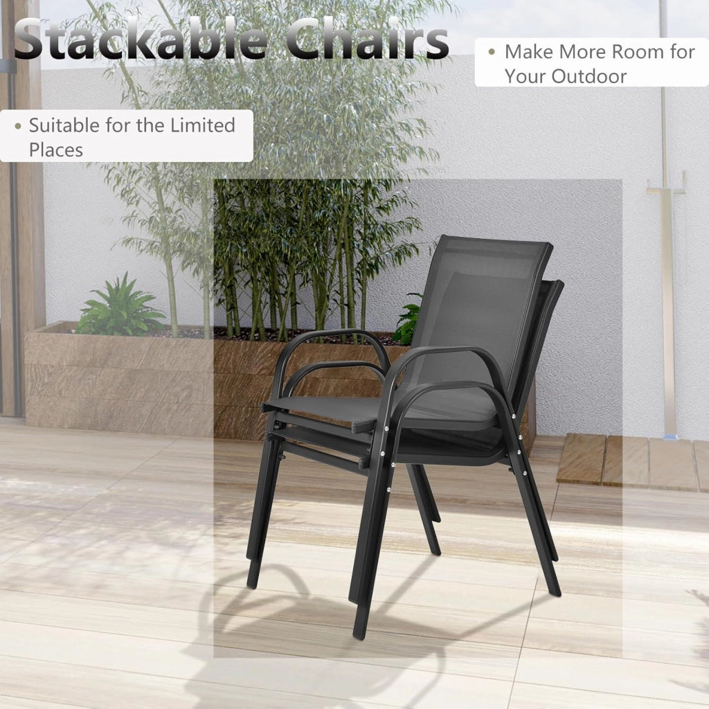 Set da Bistrò in Tessuto Textilene, Set da Giardino in 3 Pezzi, Tavolo Rotondo in Vetro Portato 50 kg, Sedie Portate 150 kg, Set Tavolo e Sedie da Esterno, Patio, Cortile, Veranda (Nero)