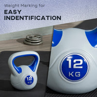Kettlebell per Allenamento 12 Kg Base Piatta e Impugnatura per Stacchi in PU e Sabbia Blu