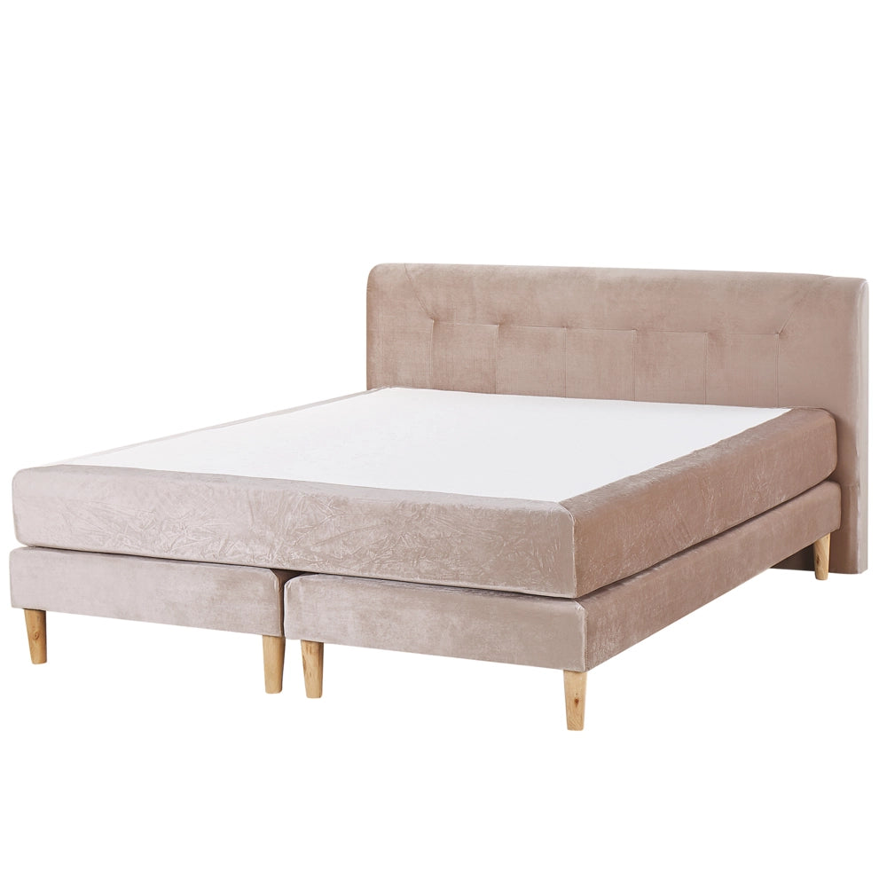 Letto Beige Velluto Tappezzeria 160 x 200 cm Continentale Con Materasso Testiera Box Molle