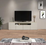 WHOUS Mobile porta TV Real con 4 ante e 1 vano aperto cashmere e rovere chiaro 200x40x60 cm