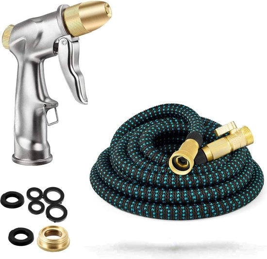 Serpentino flessibile per giardino 100% Metallo pistola a spruzzo - Modello di irrigazione flessibile - Pulizia automatica - Giardino prato - 25FT