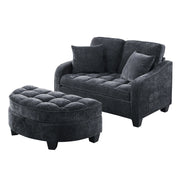 Divano letto convertibile con pouf contenitore e chaise longue; in tessuto; legno di eucalipto; nero; 132 Ã— 129 Ã— 93 cm