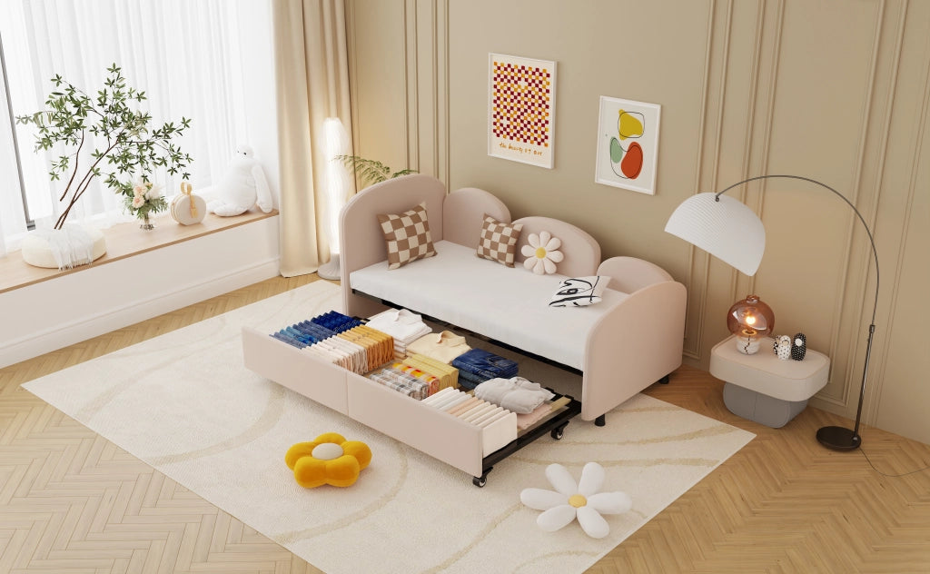 Letto a fiori con cassetti in velluto ferro 90x200 cm
