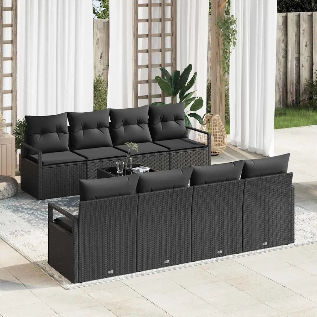 Set Divano da Giardino con cuscino 9 pcs Nero polyrattan 3354982