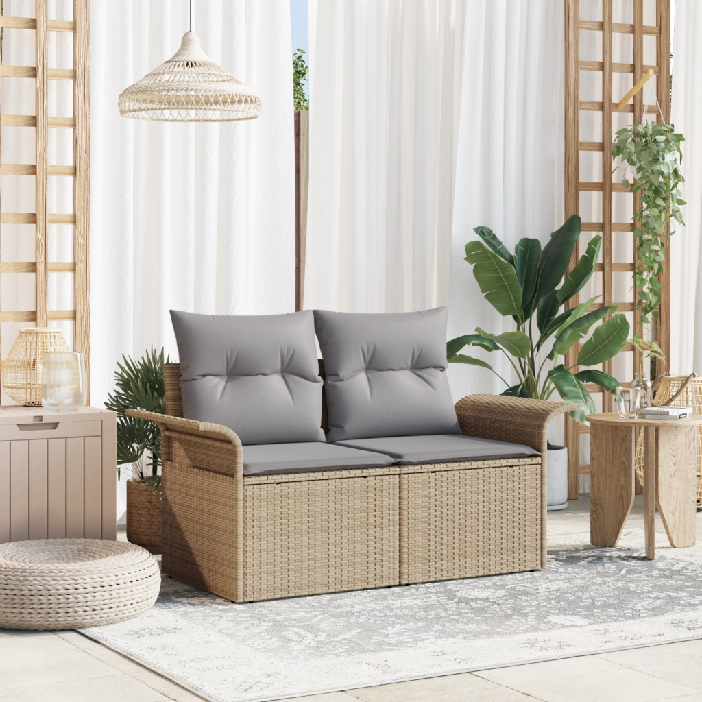 Divano da giardino a 2 posti  con cuscini Beige in Polyrattan