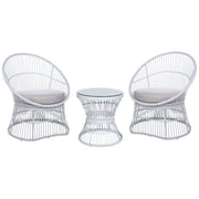 Set di bistrot tavolo e 2 sedie in rattan e vetro temperato bianco sporco balcone terrazzo giardino esterno