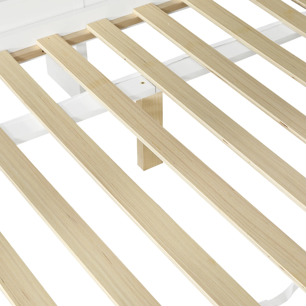 Letto in legno massello 120x200 cm, con letto estraibile 90x190 cm, comprensivo di ripiano portaoggetti e presa di ricarica, bianco