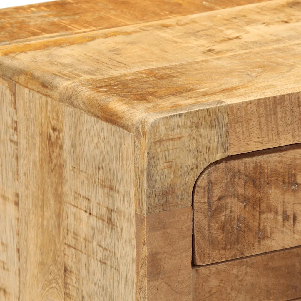 Set di 2 Comodini | Armadio da Notte | Mobiletto da notte 37x32x50 cm in Legno Massello di Mango Grezzo
