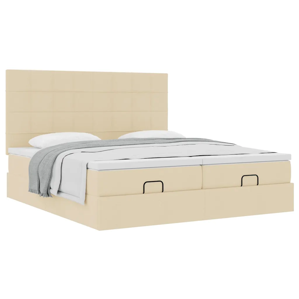 Struttura Letto Pouf con Materassi Crema 200x200 cm in Tessuto 3313704