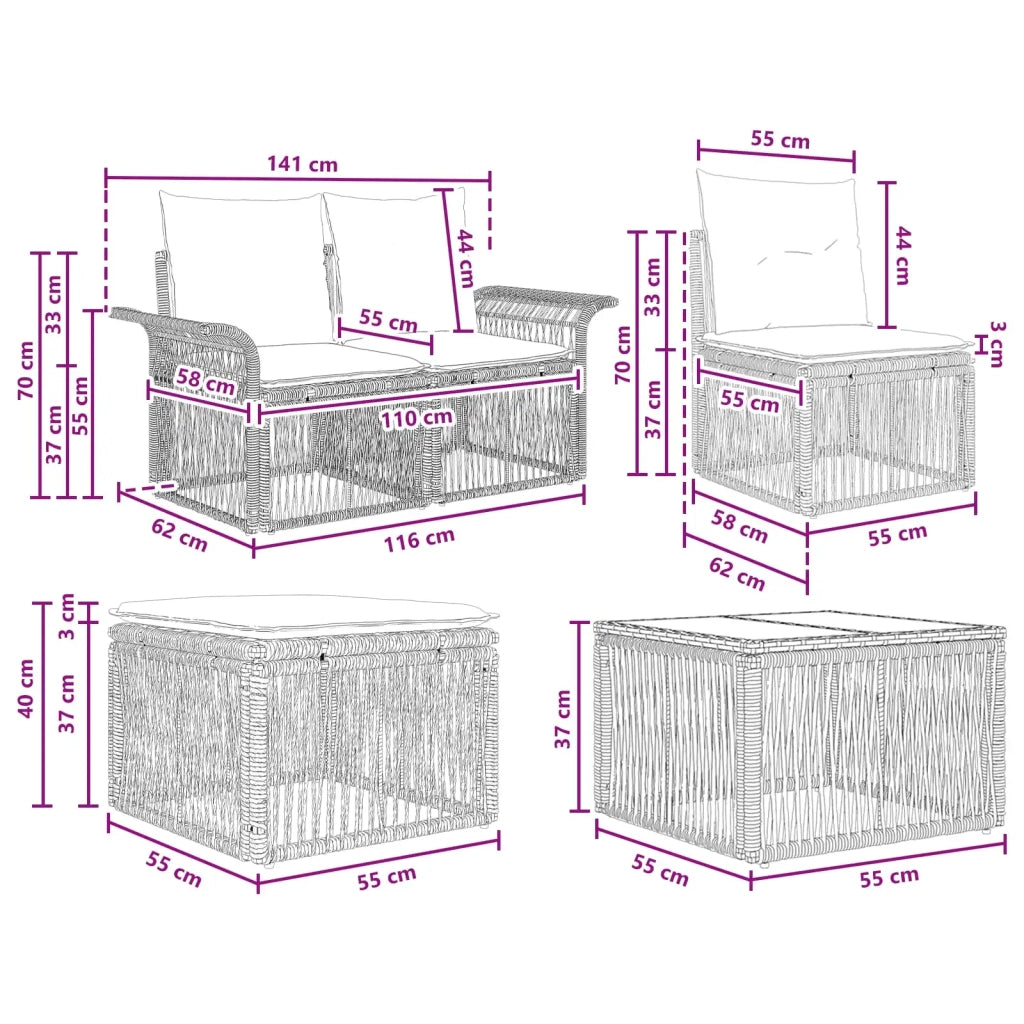 Set Divano da Giardino 11 pcs Beige polyrattan