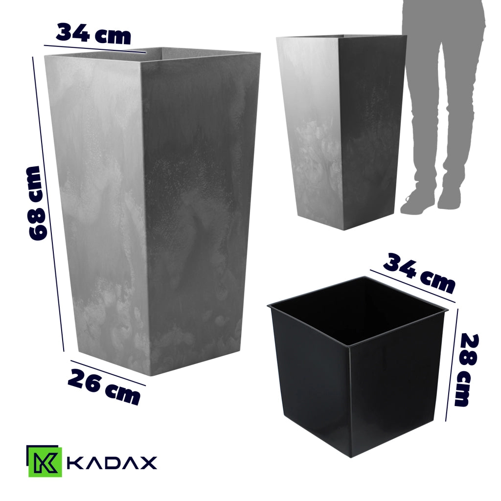 Vaso da fiori KADAX da giardino, 68 cm con inserto, vaso alto grigio per terrazzo e balcone.