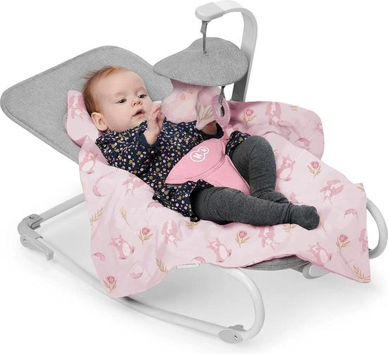 Sedile oscillante per bambini, sedile per neonati, sedile oscillante elettrico, culla, sedile pieghevole, posizione orizzontale, con accessori, arco di gioco rimovibile, funzione vibrante, 8 canzoni, colore rosa