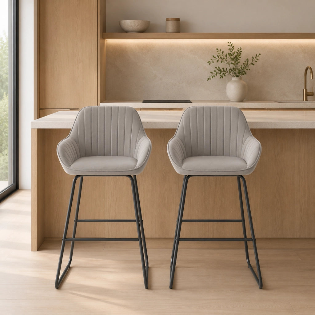 Set di sgabelli da bar 50.5x53x96 cm con schienale imbottito in poliestere grigio