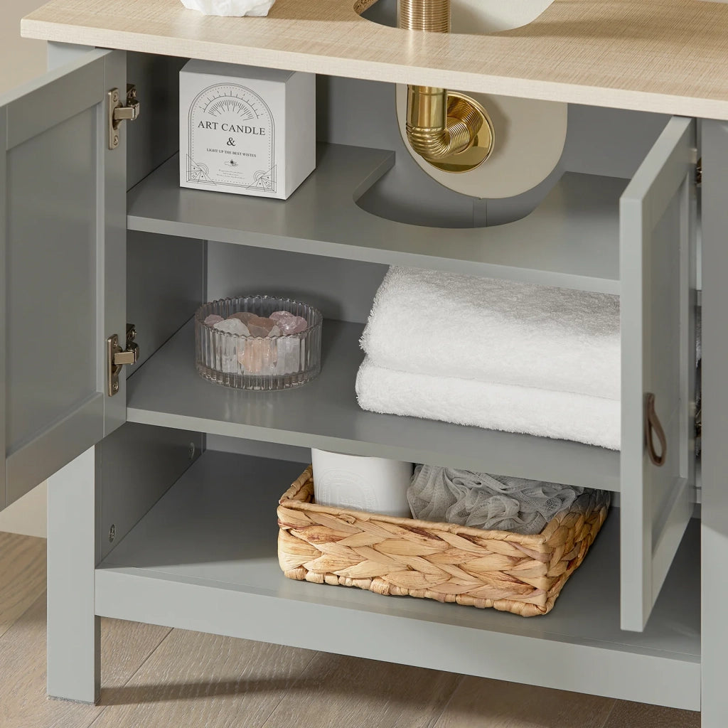 SoBuy Mobile sottolavabo con anta scorrevole Mobile bagno Mobile lavabo Grigio chiaro 60x30x60cm BZR69-HG