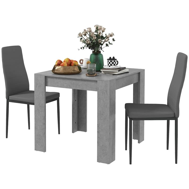 SET DA PRANZO 3 PEZZI CON TAVOLO DA CUCINA 80X80X76 CM E 2 SEDIE MODERNE 41X50X97 CM, GRIGIO