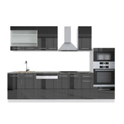 Cucina componibile Fame-Line Antracite lucido/Bianco 300 cm con armadio alto, PL Antracite Vicco