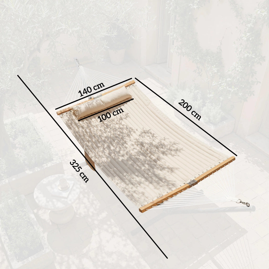 Amaca da Giardino con Cuscino e Tasca ¨C zephmum ¨C Crema Legno 325x140 cm
