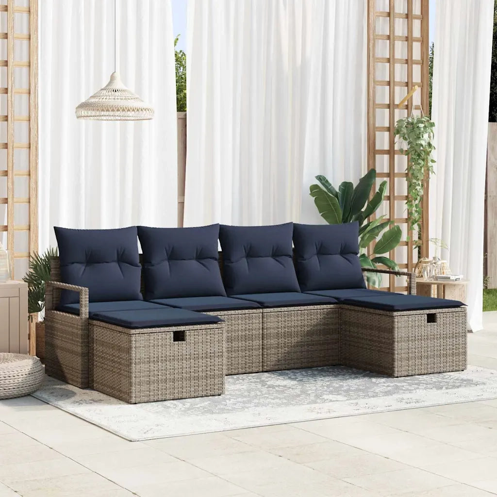 Set di divani con cuscino 6 pcs Grigio e Blu Navy polyrattan