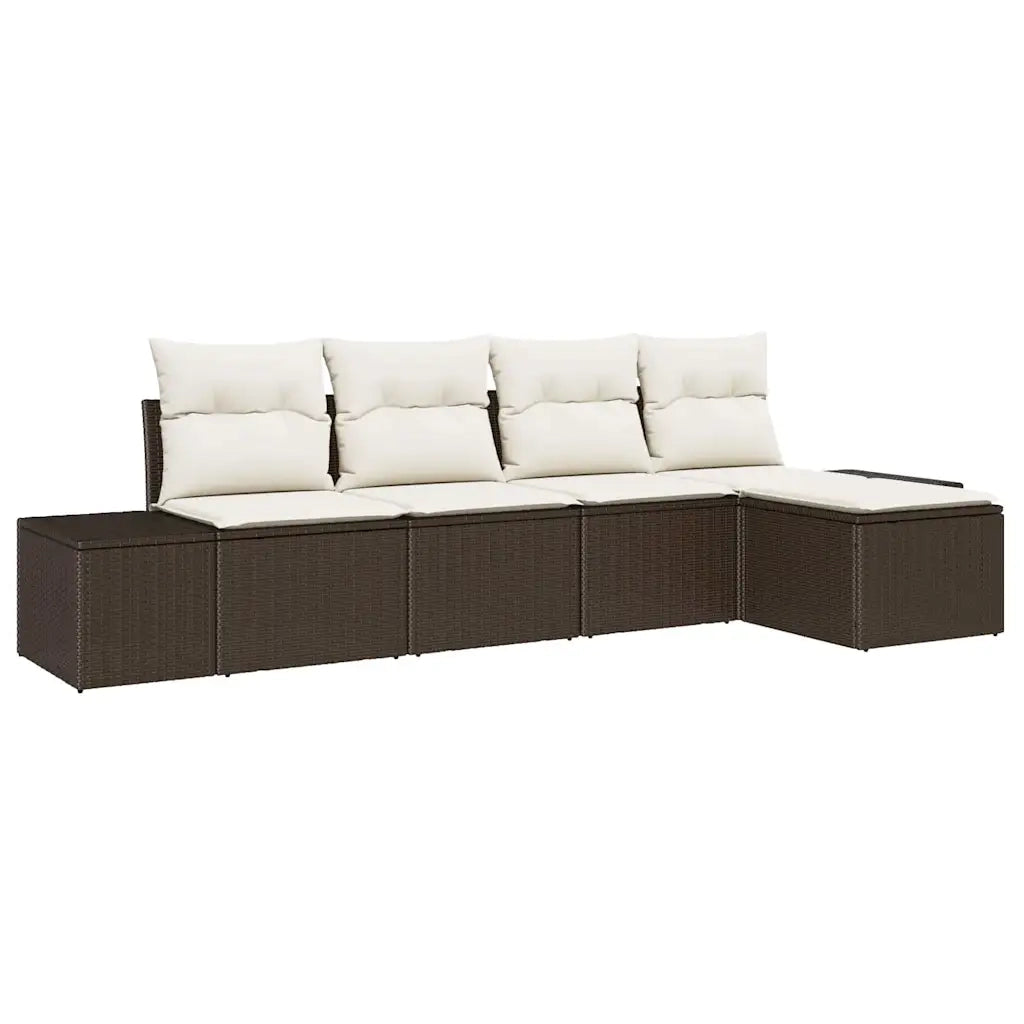 Set Divano da Giardino 5 pcs Marrone e Crema polyrattan