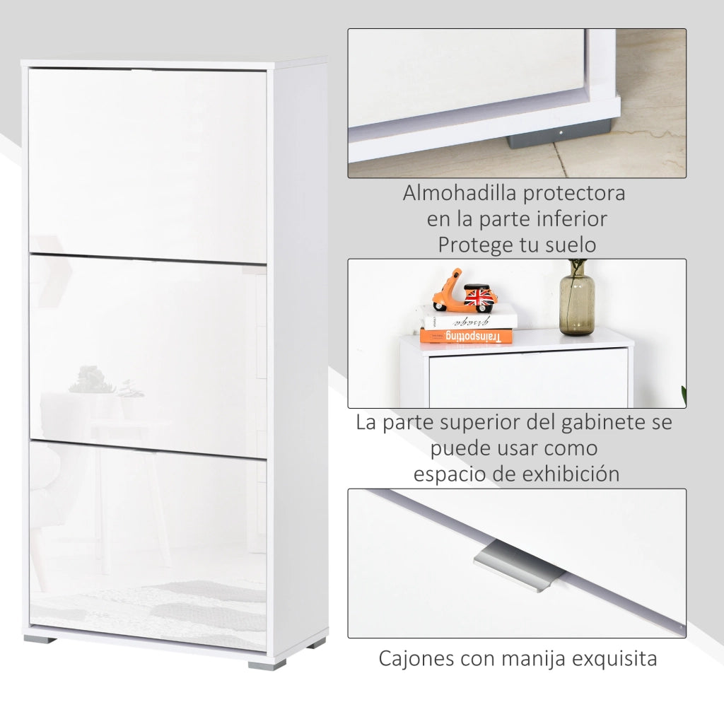 Armadio per Scarpe con 3 Cassetti ¨C zephmum ¨C Bianco 60x26x124 cm