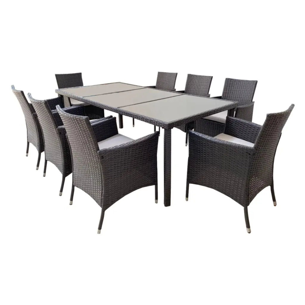 Salone da giardino ZORELIA 8 posti marrone e beige con grande tavolo e sedie