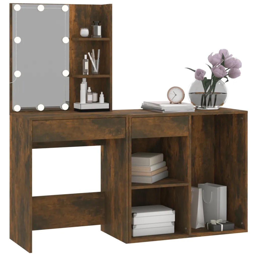 Toeletta con LED e Armadietto Rovere Fumo in Legno Multistrato 3120185