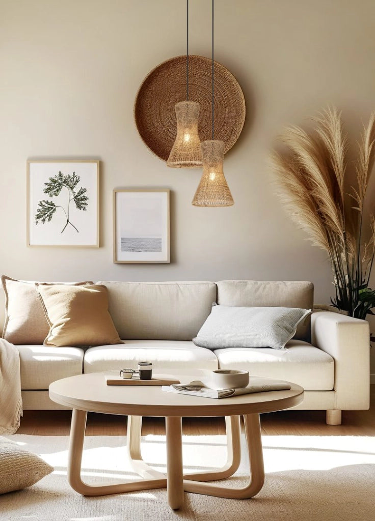 Lampada a sospensione, fibre naturali, D 20 cm, Bijou