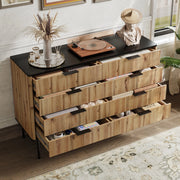 Credenza con 5 Cassetti; Rilievo Verticale; Piano Nero; Stile Moderno Nordico; in MDF; Naturale; 120??39;5??80 cm