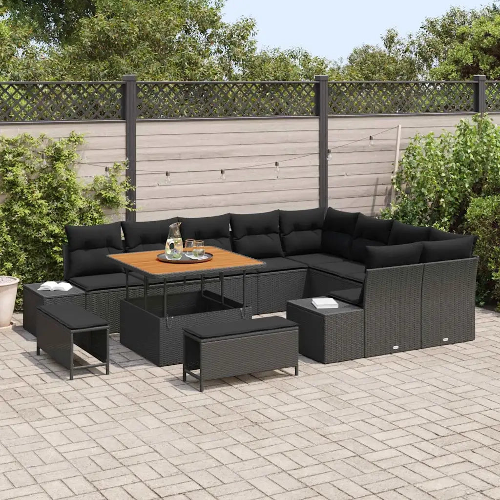 Set Divano da Giardino con cuscino 12 pcs Nero Poly Rattan 3364764
