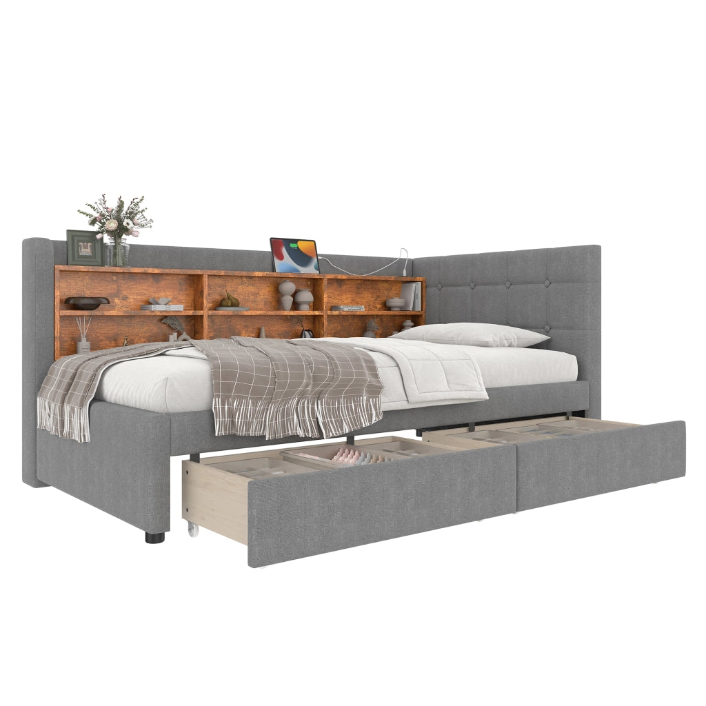 Daybett con funzione divano letto in lino grigio 90x200 cm