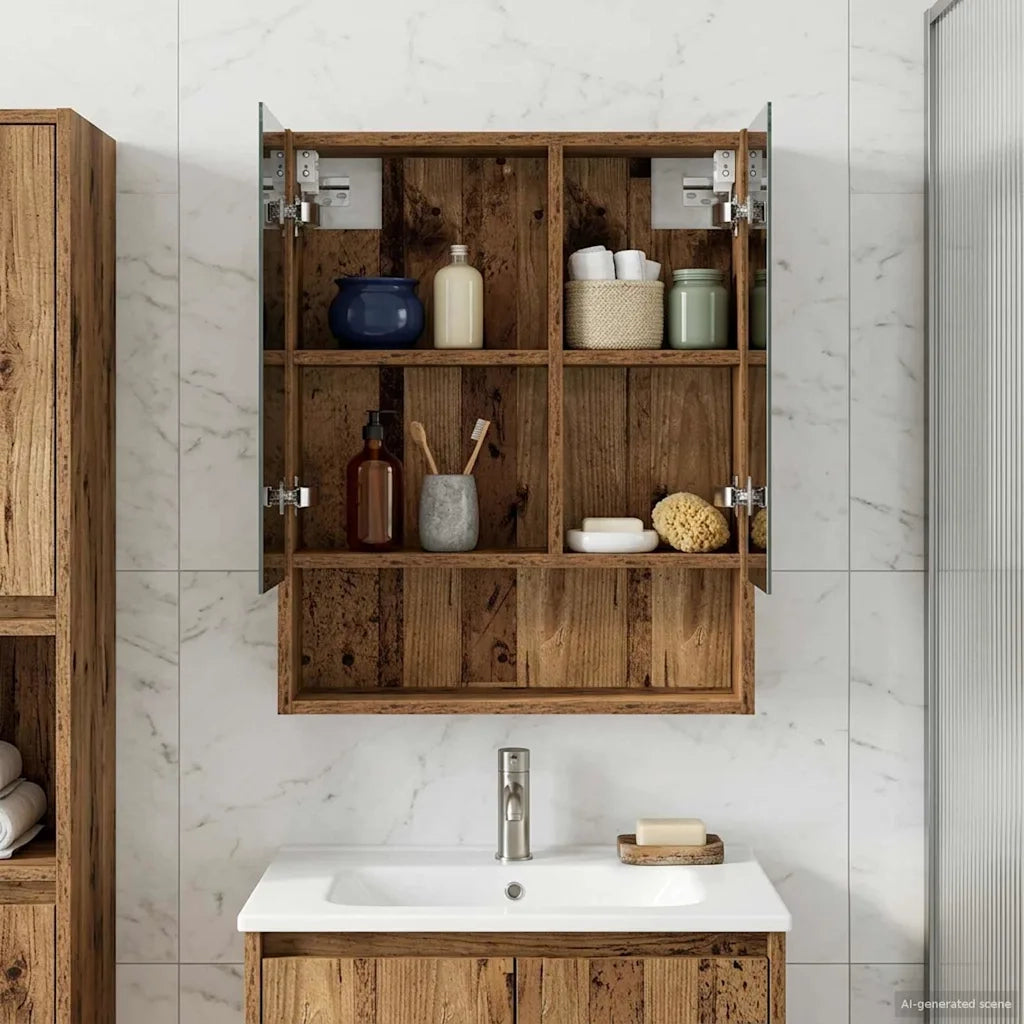 Mobiletto per specchio da bagno Legno vecchio 50 x 14,5 x 70 cm 889205
