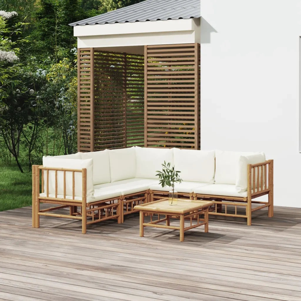 Set Salotto da Giardino 6pz con Cuscini Bianco Crema in BambÃ¹cod mxl 100254