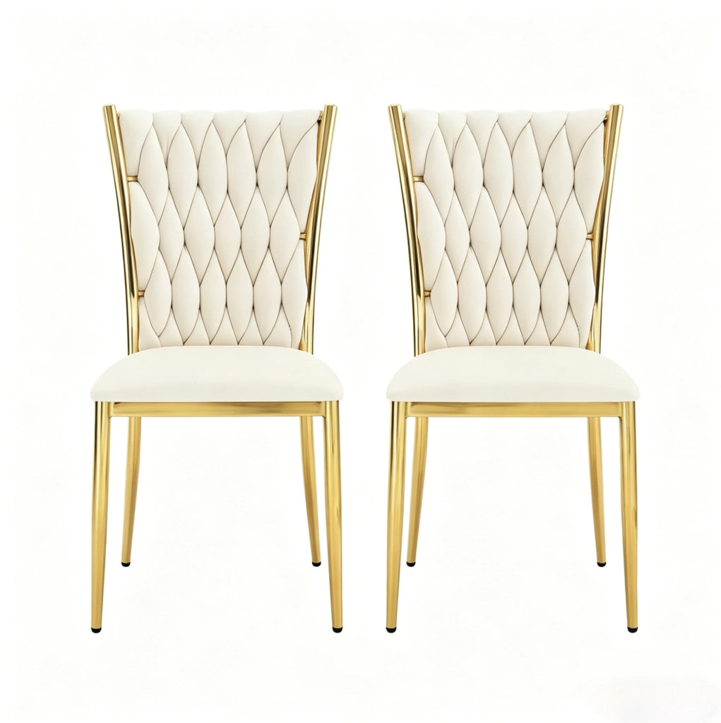 Set di 2 sedie da pranzo in velluto crema e oro