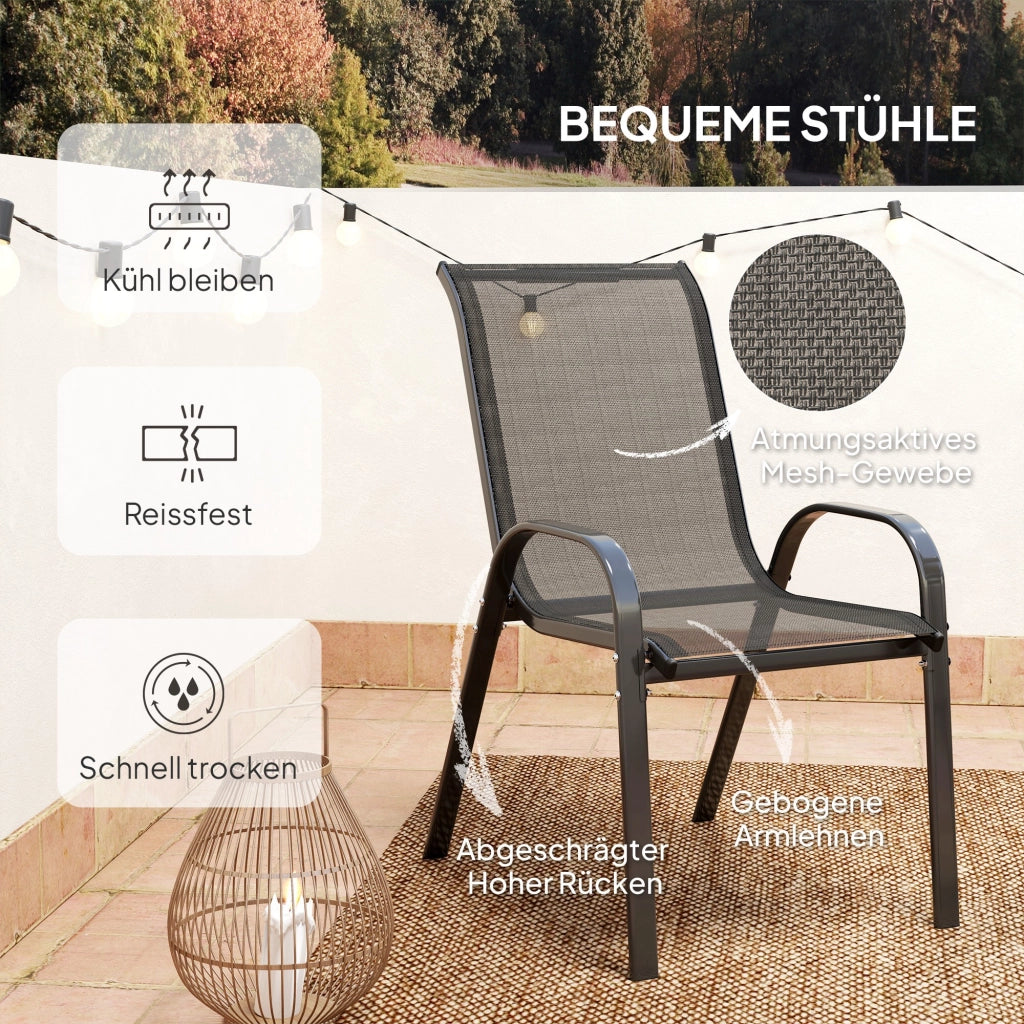 Set Bistrot 3 Pezzi con Tavolo in Vetro e Sedie Pieghevoli Impilabili ¨C Zephmum ¨C Nero