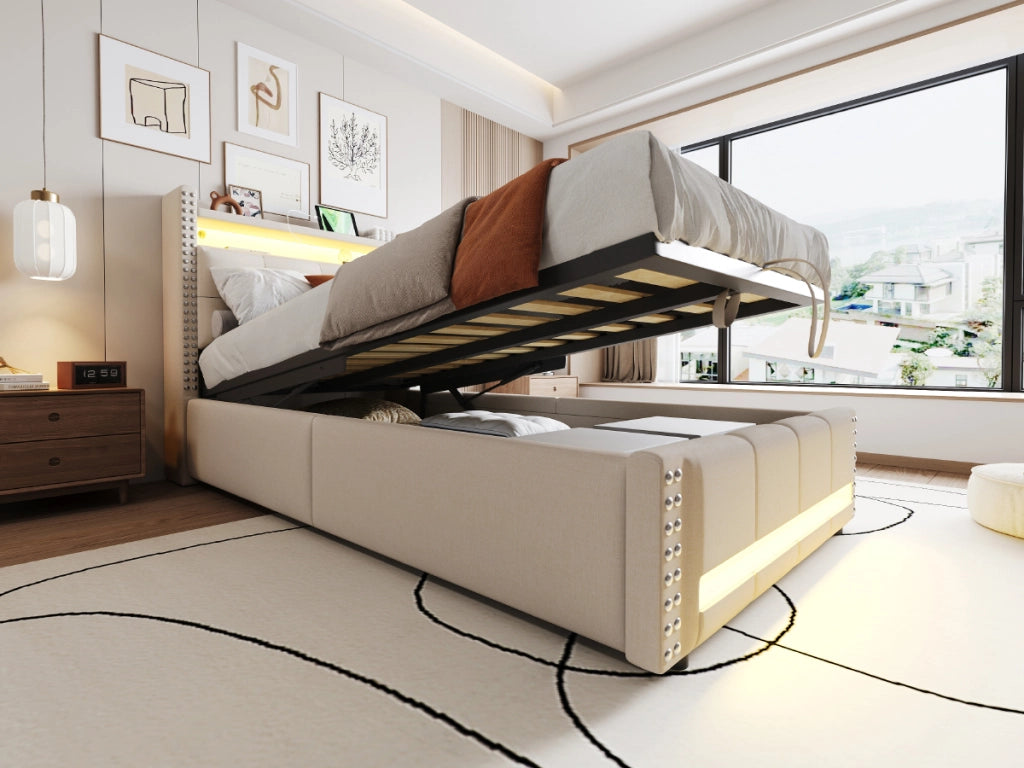 letto imbottito lino beige 90 x 200 cm