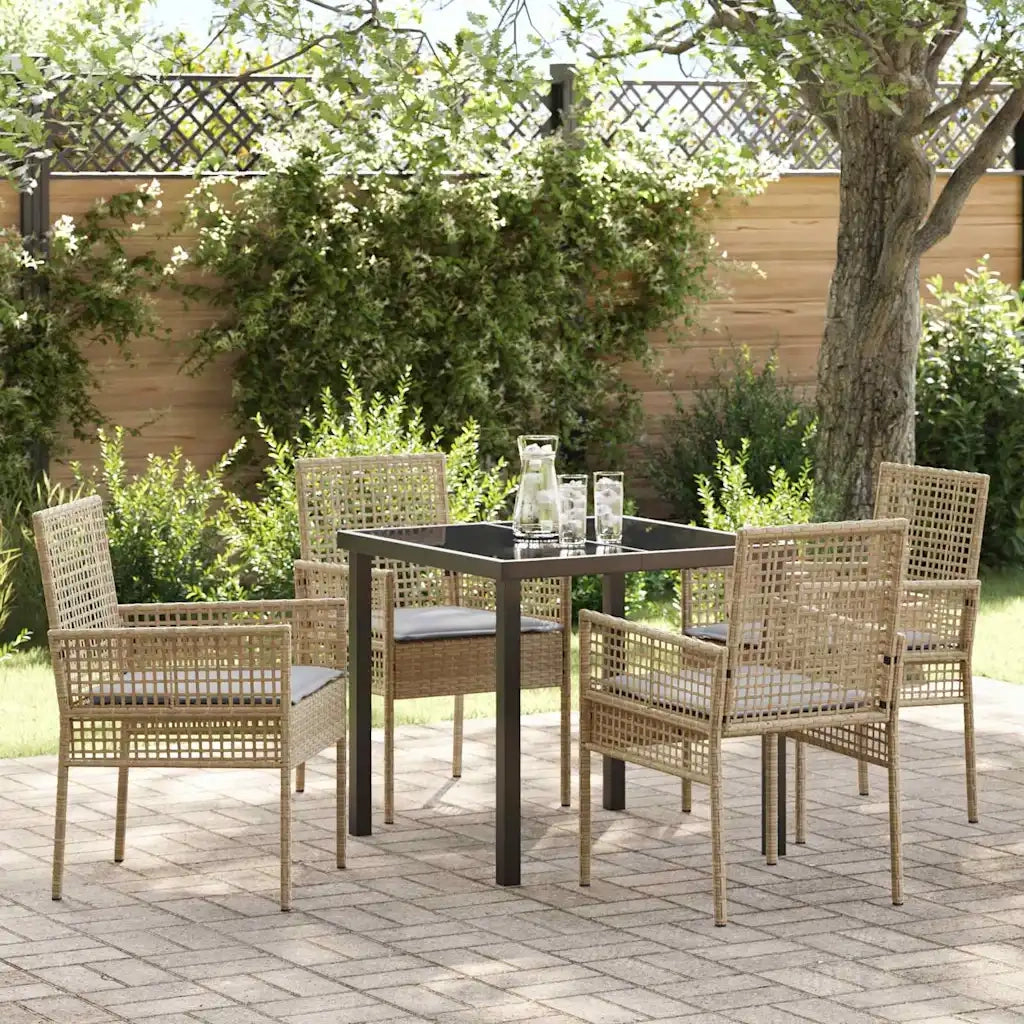 Set da Pranzo per Giardino con cuscino 5 pcs Beige polyrattan