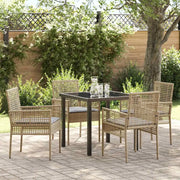 Set da Pranzo per Giardino con cuscino 5 pcs Beige polyrattan