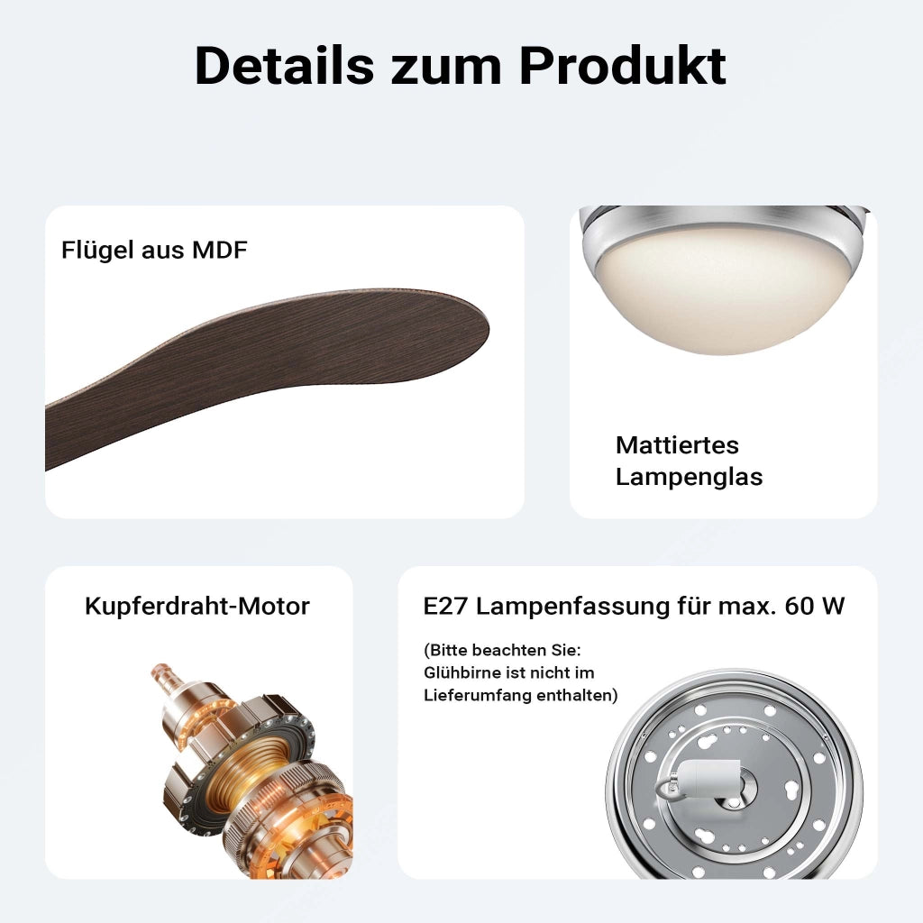 Ventilatore da soffitto Ø 130 cm con 3 pale, lampadario ventilatore con 3 velocità, telecomando, timer, modalità estiva e invernale, 55 W