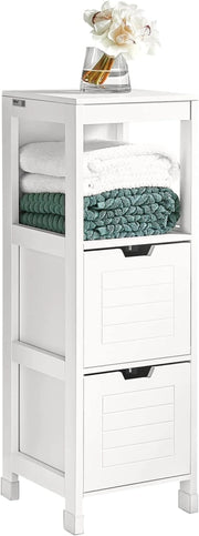Mobile Bagno Cassettiera – Mobiletto Stretto con 2 Cestini – Armadietto Salvaspazio per Piccoli Bagni e WC, Mobiletto Bagno in Legno, Bianco, 30x89x30 cm, FRG127-W