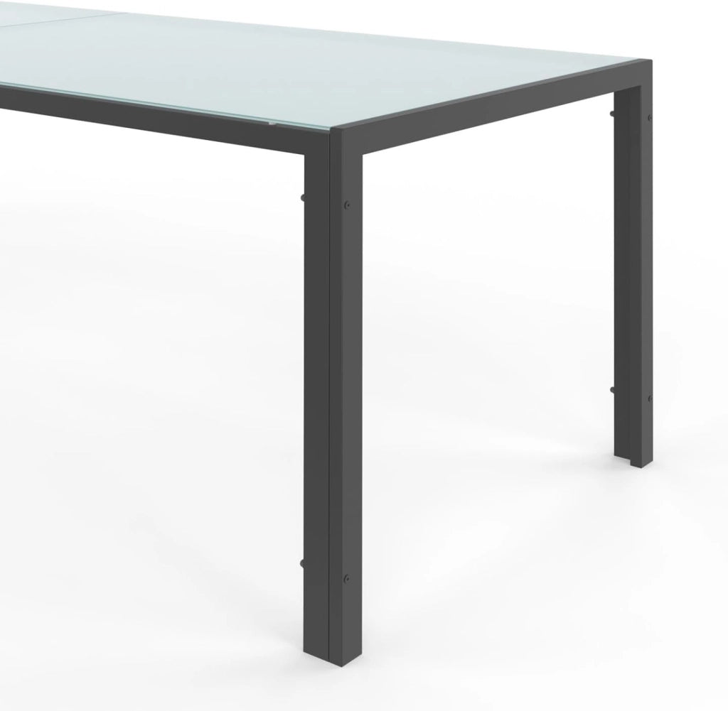 Set di mobili da Giardino Madrid Tavolo 150 cm e 6 sedie impilabili Grigio Antracite Piano Chiaro