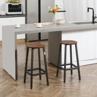Set 2 Sgabelli da Cucina in Truciolato e Acciaio con Piano Liscio e Poggiapiedi, 32.5x32.5x65 cm, Marrone