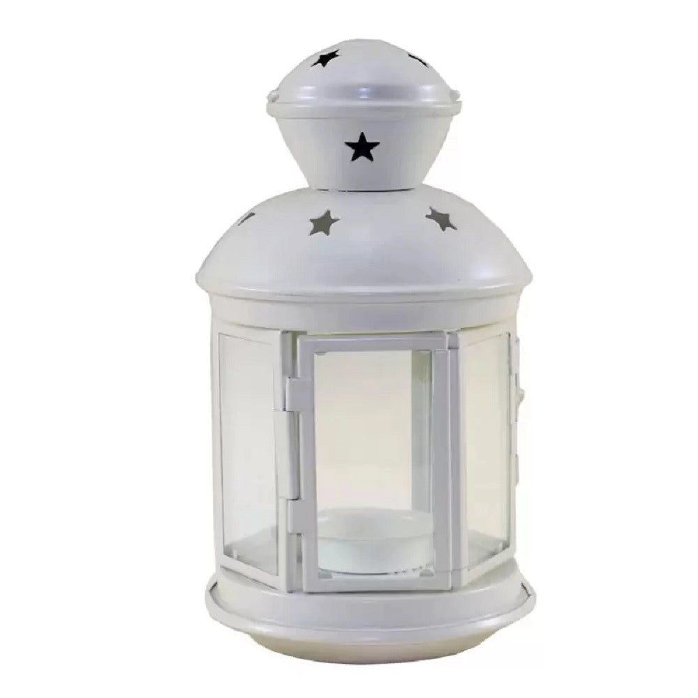 Trade Shop - Porta Candela Lumino Lanterna Bianca Metallo Bomboniera Matrimonio Stelle 30667 -