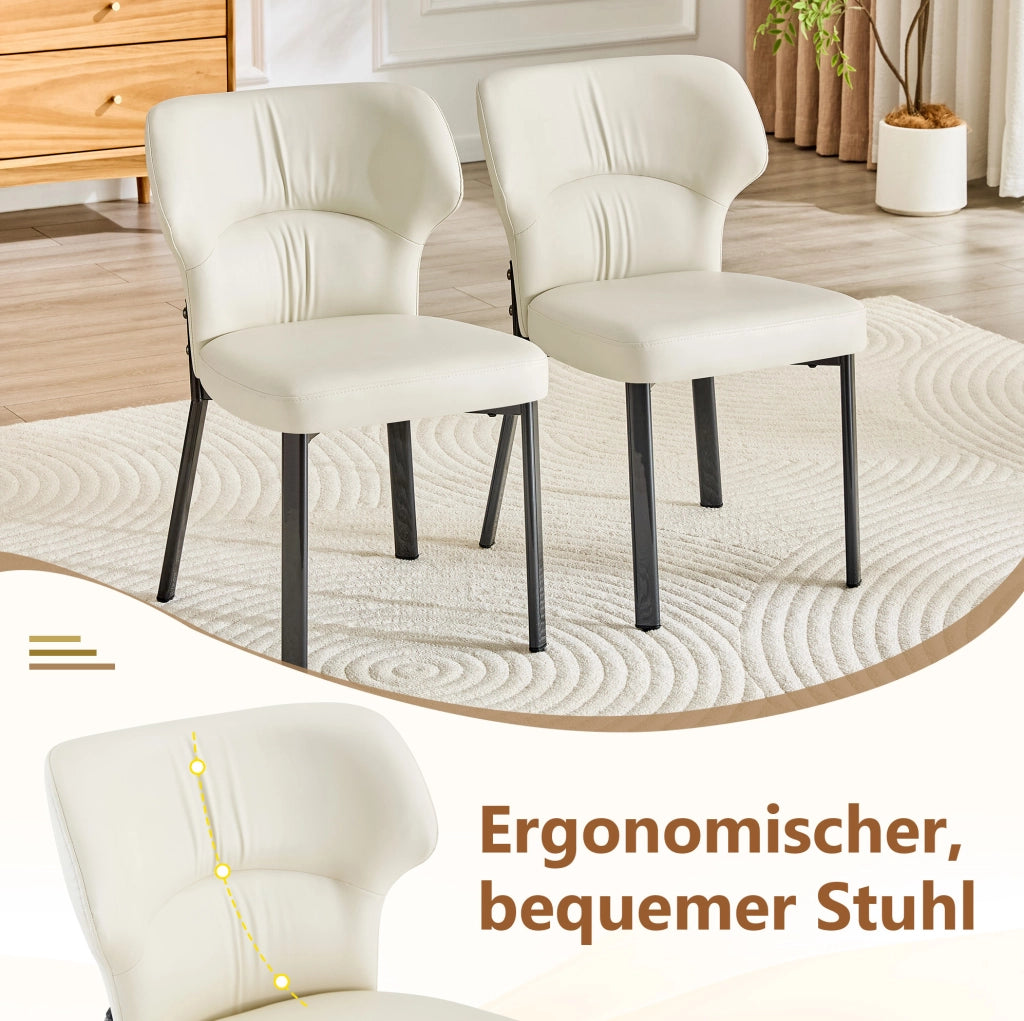 SEDIA da Pranzo Imbottita in PU Beige con Metallo Nero Set da 2 pezzi