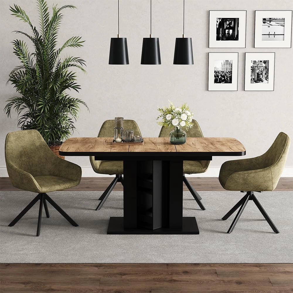tavolo da pranzo allungabile Fenaro, Rovere Goldkraft/nero, 120 x 80 cm, allungabile con estrazione sincronizzata per lunghezza tavolo variabile