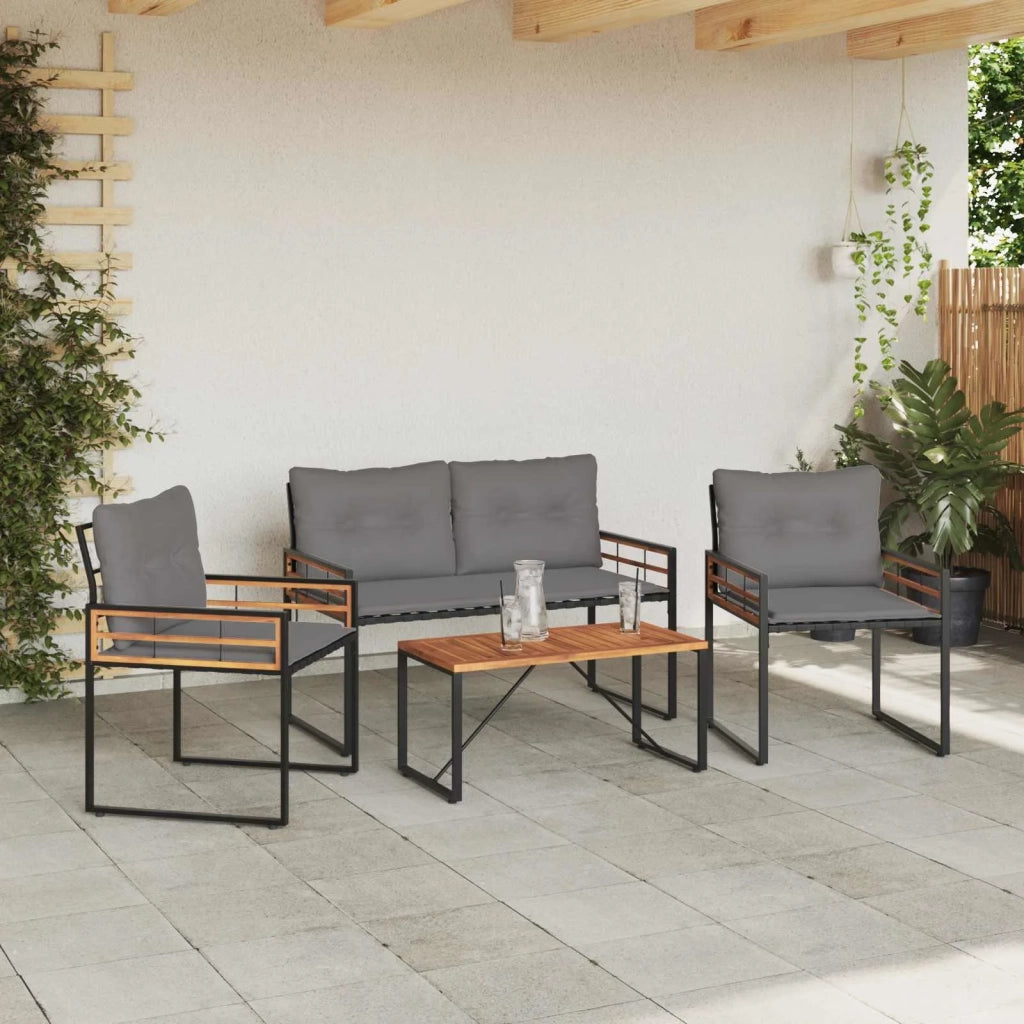 Set di Mobili da Esterno con cuscino 4 pz | Set Salotto da Giardino Grigio chiaro