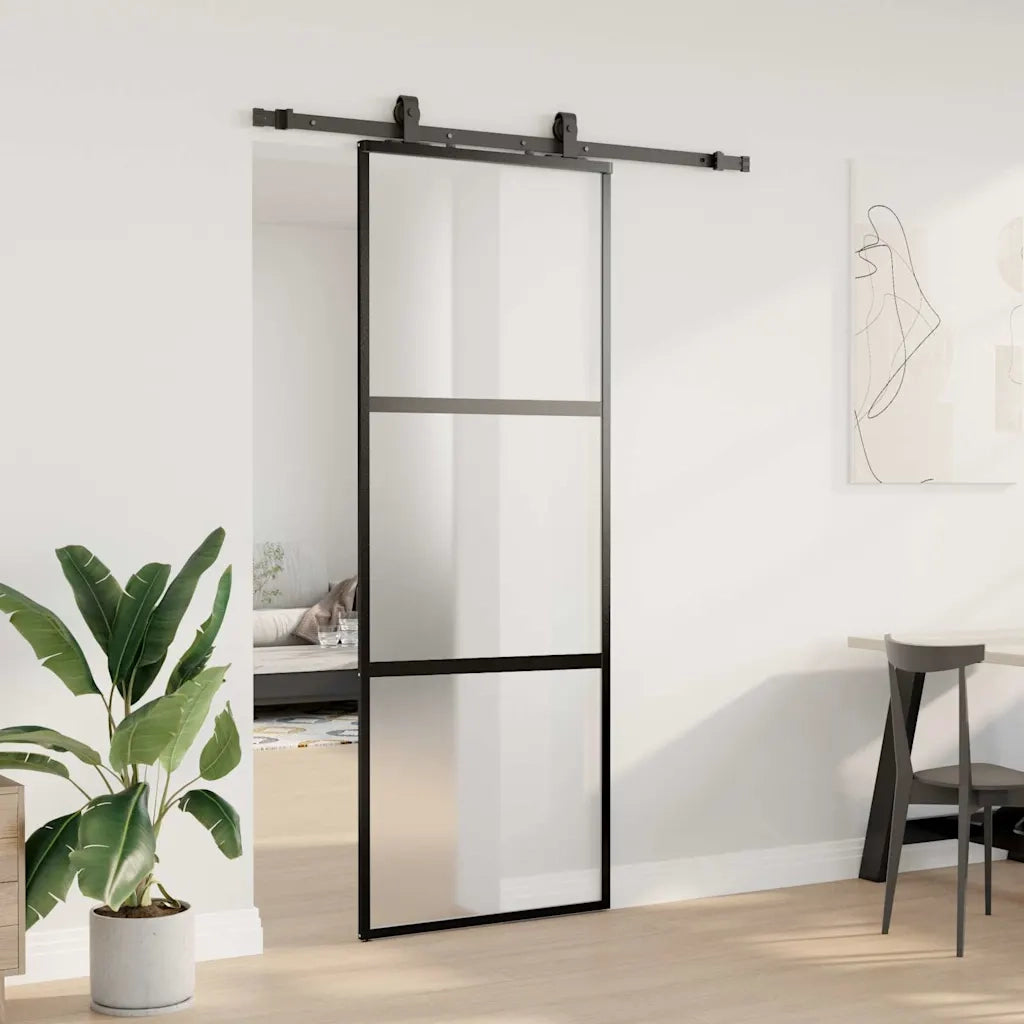 Porta Scorrevole Set Ferramenta Nera 76x205 cm Vetro Temperato 3375912