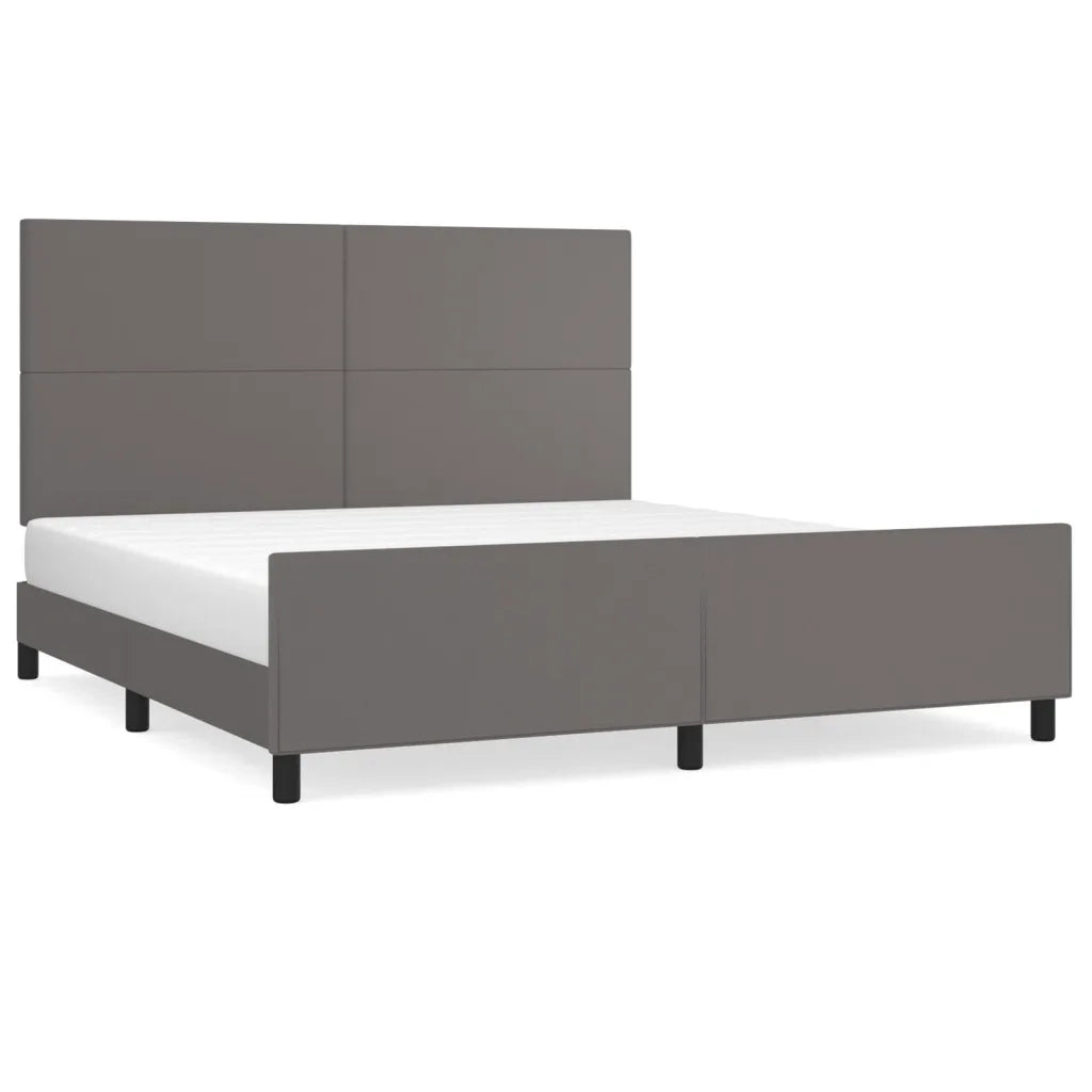 Letto matrimoniale | Letto per adulti | Giroletto con Testiera Grigio 180x200 cm in Similpelle